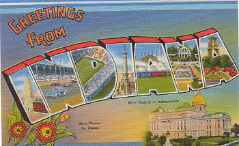 Featured is an Indiana big-letter postcard image from the 1940s obtained from the Teich Archives (private collection).